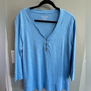 Chico's Light Blue Buttoned V-Neck Top